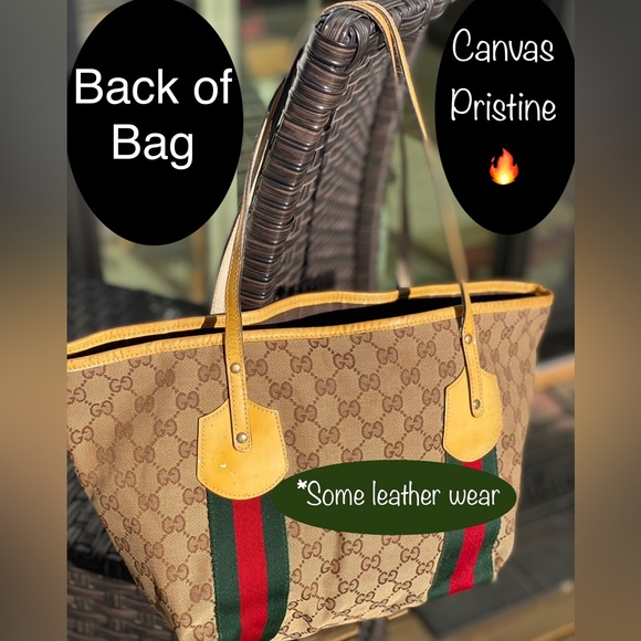 GUCCI Sherry Line Shoulder Tote Bag Canvas Leather Brown GG Pattern15”x 9”x 6”🎁 - Picture 11 of 17